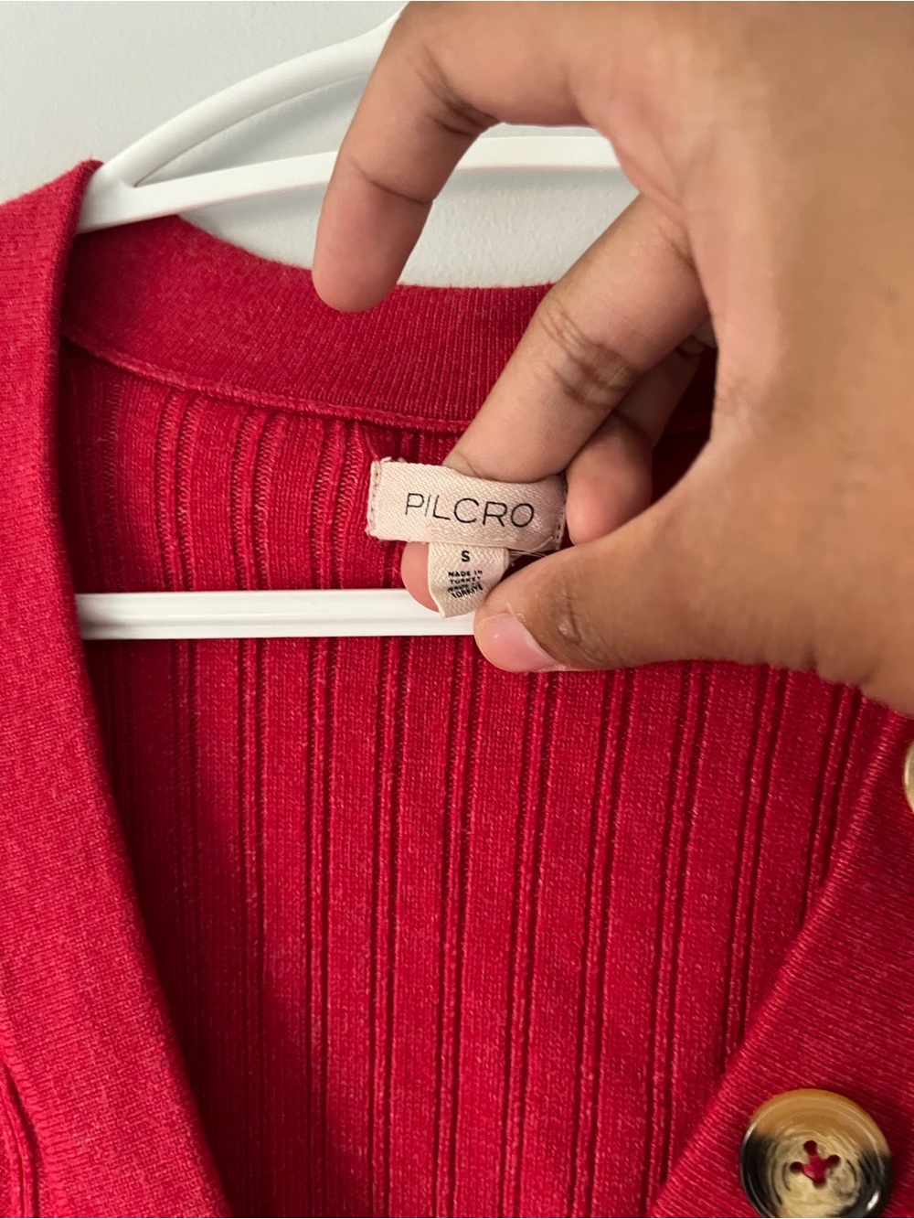 Anthropologie Pilcro Red Ribbed Asymmetric Button-Front V-neck Long Sleeve Top - Picture 3 of 11
